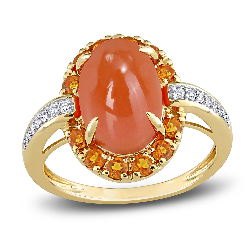 Natural Orange Moonstone & Natural Citrine Ring 1/10 ct tw Round 14K Yellow Gold CDsCe241