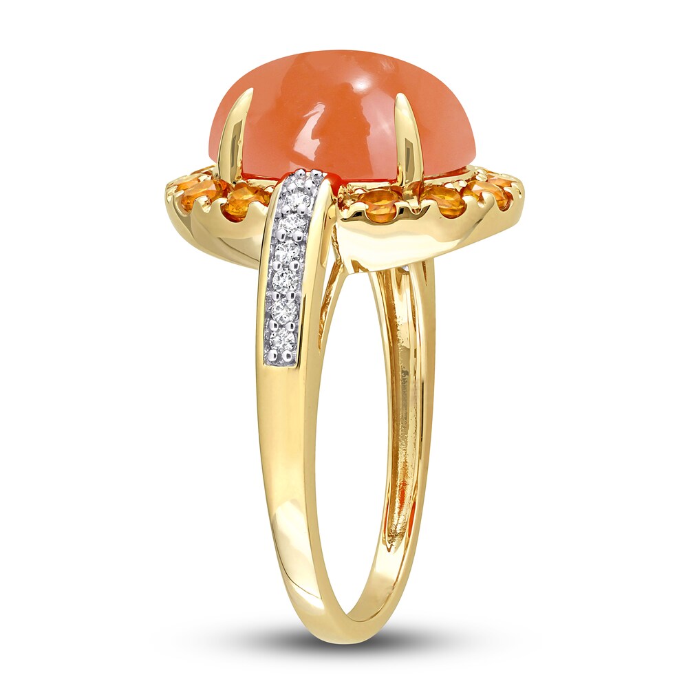 Natural Orange Moonstone & Natural Citrine Ring 1/10 ct tw Round 14K Yellow Gold CDsCe241