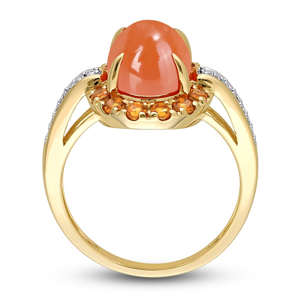 Natural Orange Moonstone & Natural Citrine Ring 1/10 ct tw Round 14K Yellow Gold CDsCe241