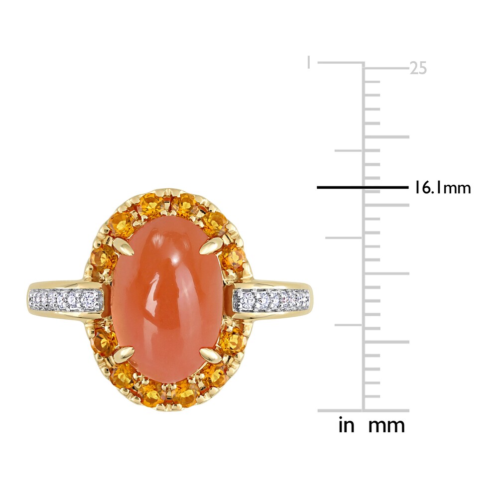 Natural Orange Moonstone & Natural Citrine Ring 1/10 ct tw Round 14K Yellow Gold CDsCe241