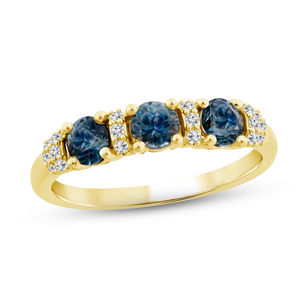 Montana Blue Natural Sapphire Ring 1/10 ct tw Diamonds 10K Yellow Gold CFFJXuok