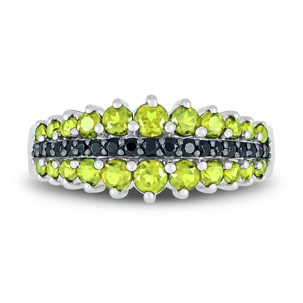 Natural Peridot Ring 1/8 ct tw Black Diamonds 10K White Gold CLGQBHYc