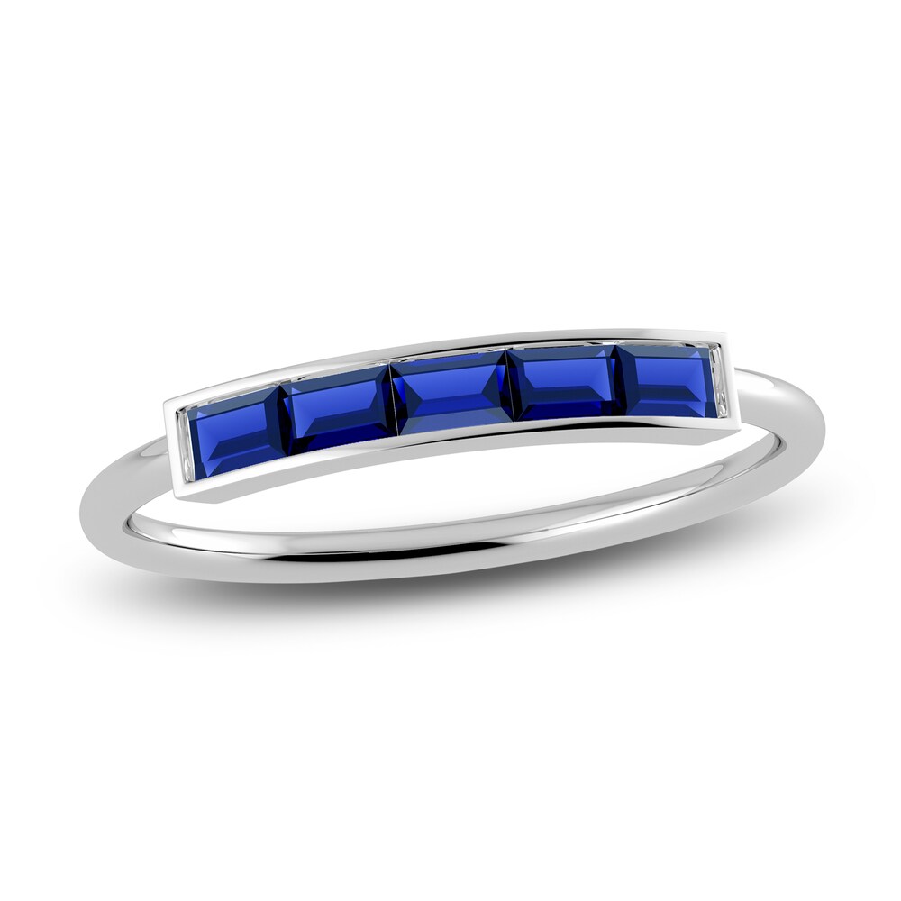 Juliette Maison Natural Blue Sapphire Baguette Bar Ring 10K White Gold CWVTlsd3