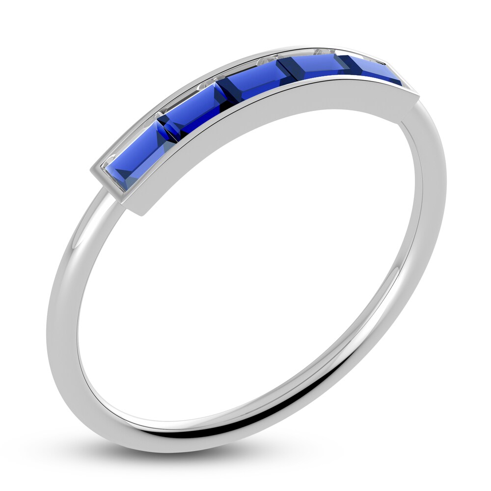 Juliette Maison Natural Blue Sapphire Baguette Bar Ring 10K White Gold CWVTlsd3