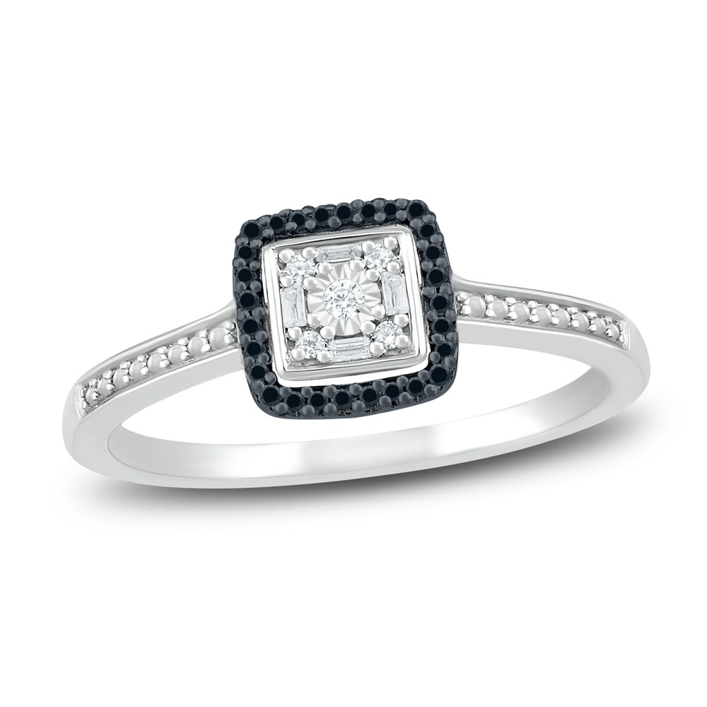 Black Diamond Promise Ring 1/8 ct tw Round/Baguette Sterling Silver CXbecbDM [CXbecbDM]