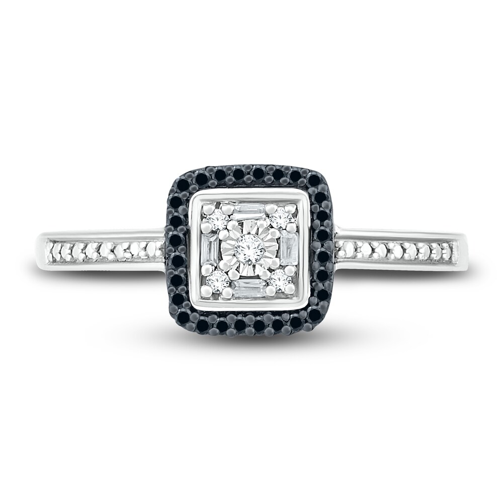 Black Diamond Promise Ring 1/8 ct tw Round/Baguette Sterling Silver CXbecbDM