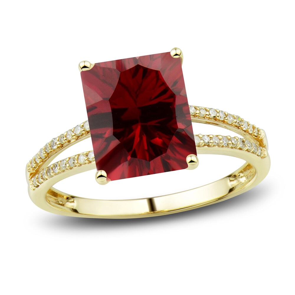 Lab-Created Ruby Ring, Earring & Necklace Set 1/5 ct tw Diamonds 10K Yellow Gold CY6h97j6