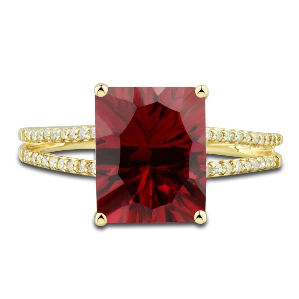 Lab-Created Ruby Ring, Earring & Necklace Set 1/5 ct tw Diamonds 10K Yellow Gold CY6h97j6