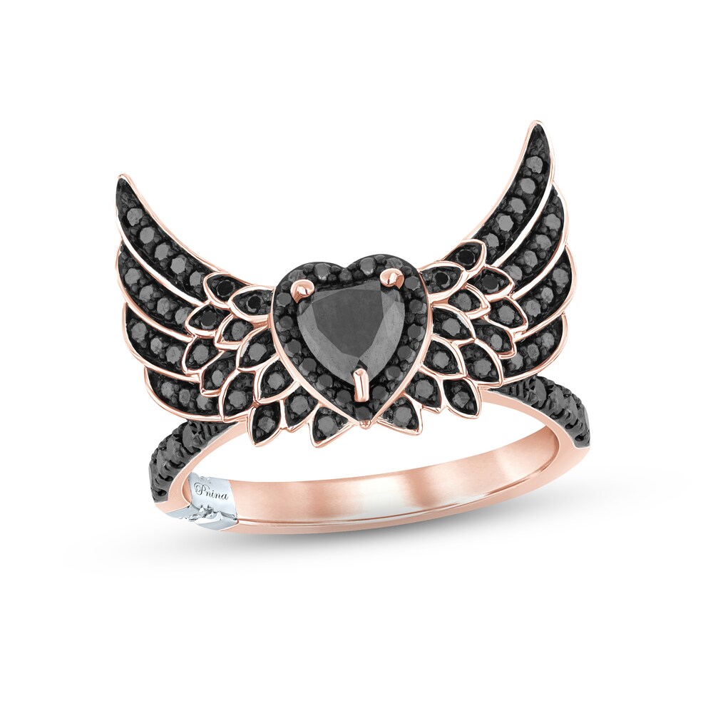 Pnina Tornai Black Diamond Winged Heart Ring 1/2 ct tw Round/Heart 14K Rose Gold CjSK214N
