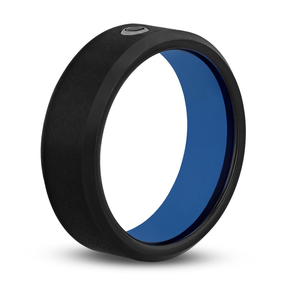 Diamond Wedding Band 1/20 ct tw Round Blue/Black Tungsten CpkYLD8R