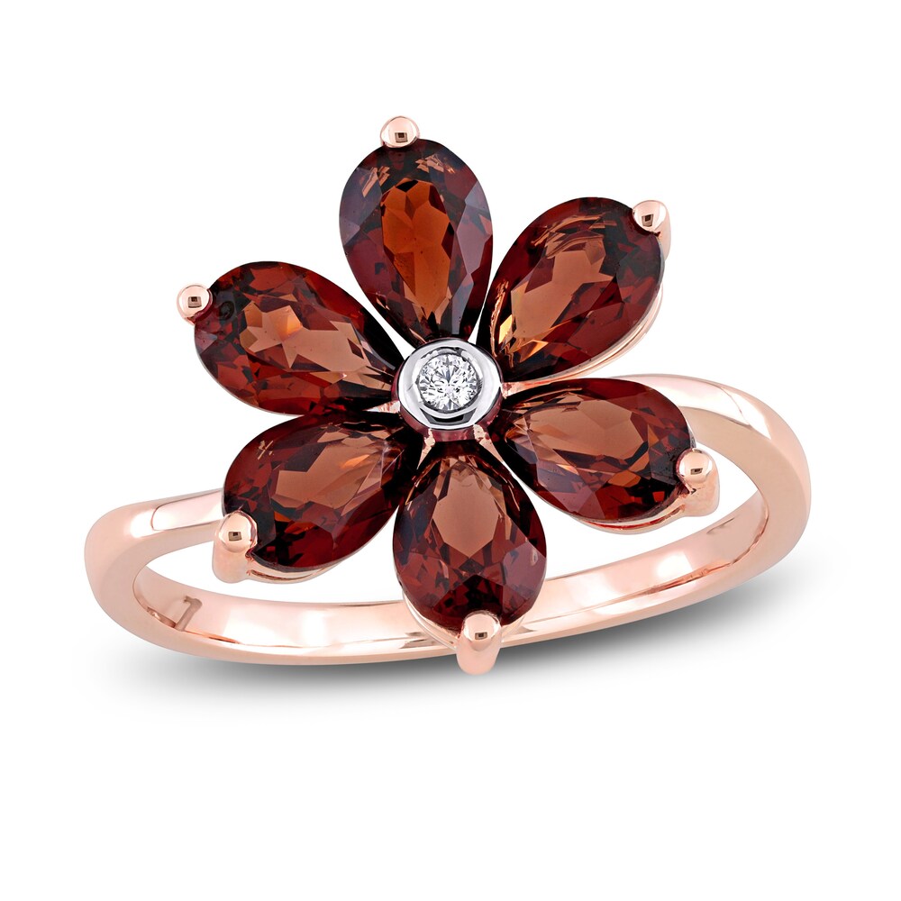 Natural Garnet Floral Ring Diamond Accent 10K Rose Gold CyRZMTb6 [CyRZMTb6]