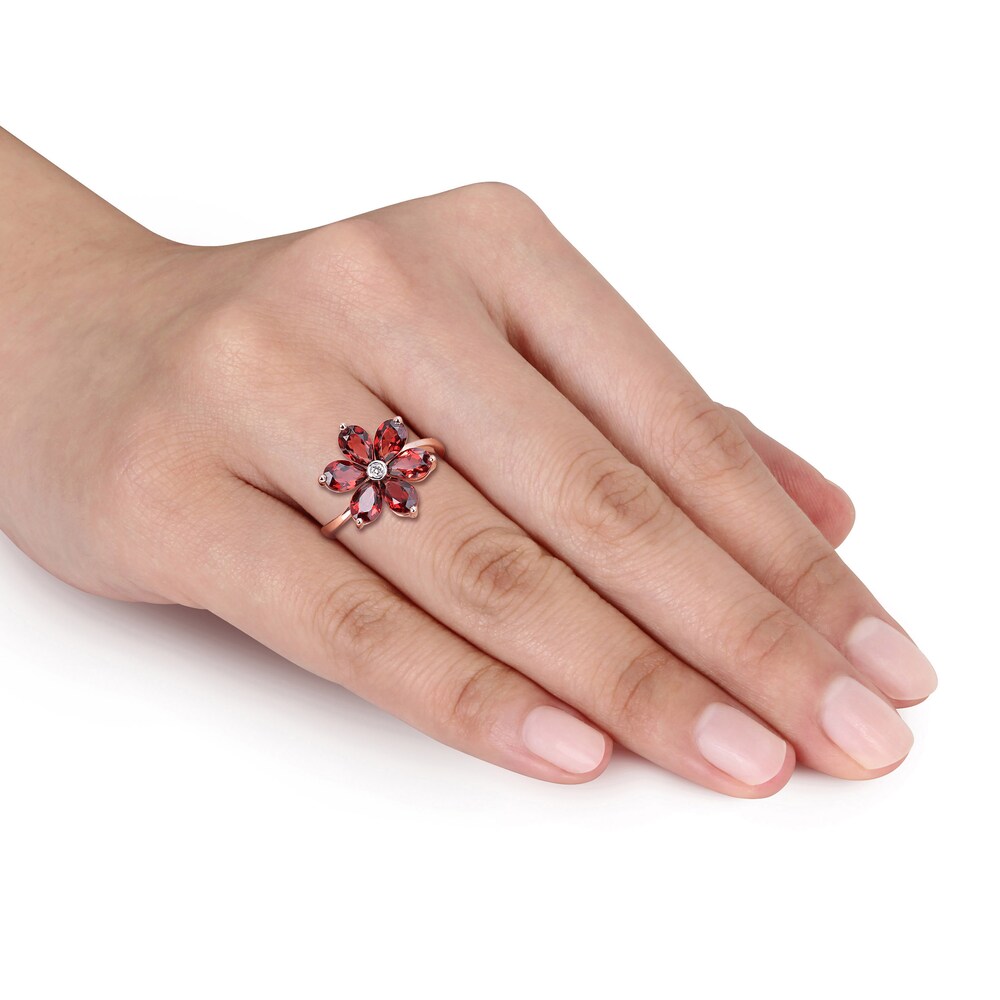 Natural Garnet Floral Ring Diamond Accent 10K Rose Gold CyRZMTb6