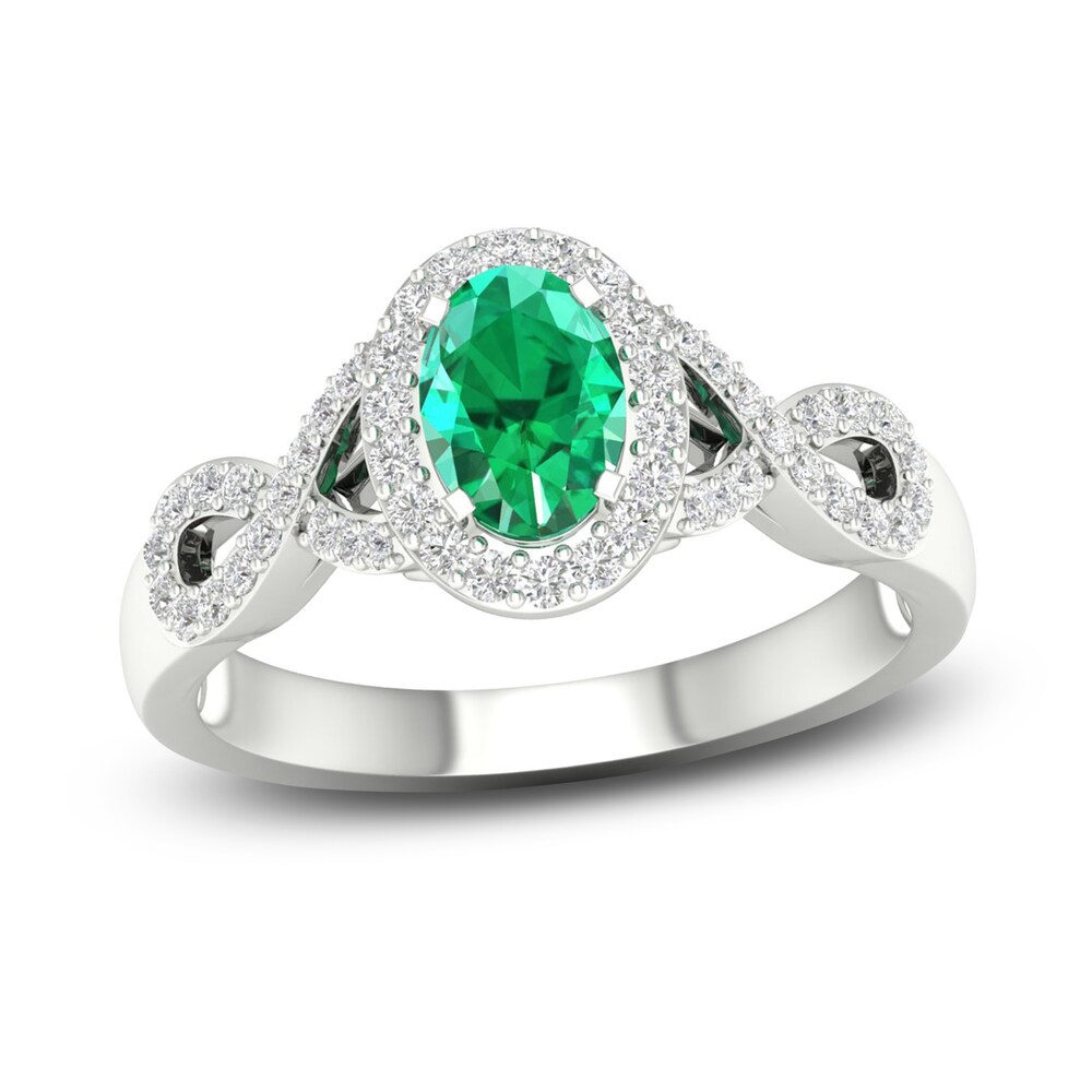 Lab-Created Emerald & Lab-Created White Sapphire Ring 10K White Gold DIPvjHq0