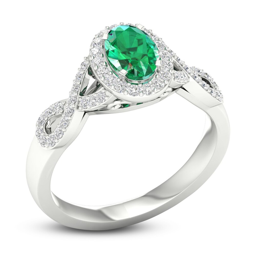 Lab-Created Emerald & Lab-Created White Sapphire Ring 10K White Gold DIPvjHq0