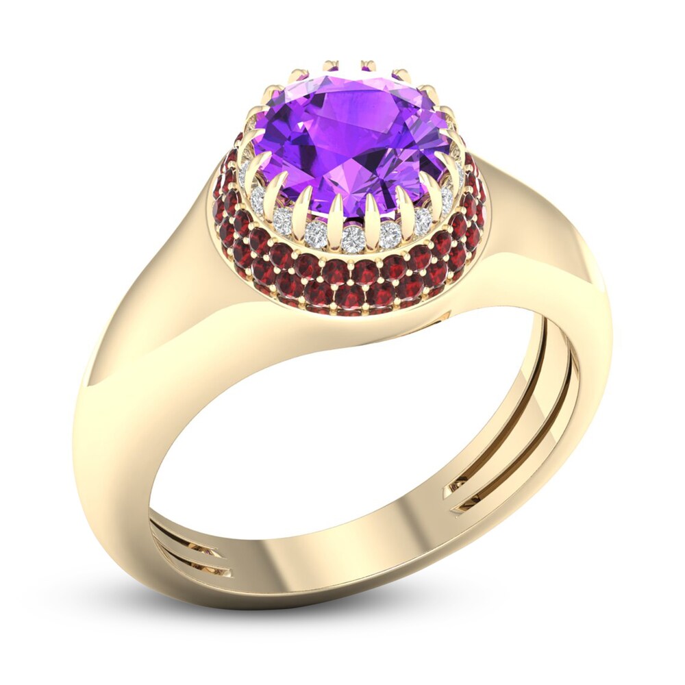 Natural Amethyst & Natural Garnet Ring 1/10 ct tw Diamonds 14K Yellow Gold DWCIqT5t