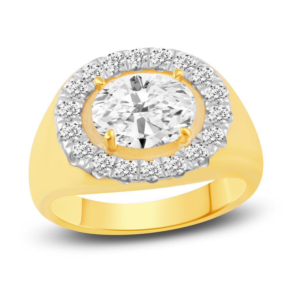 Certified Lab-Created Diamond Halo Ring 2 ct tw Oval/Round 14K Yellow Gold DhJVEI7J [DhJVEI7J]