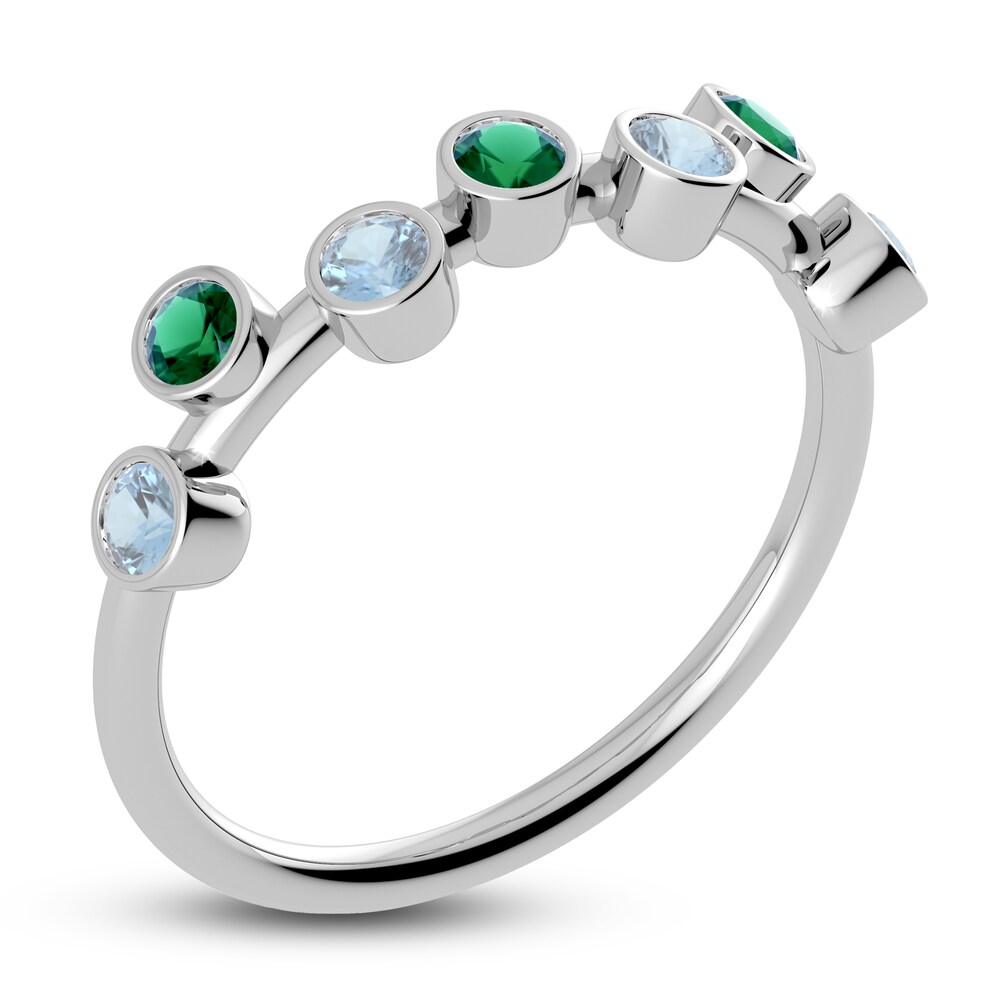 Juliette Maison Natural Aquamarine & Natural Emerald Ring 10K White Gold Dj0KVF3L