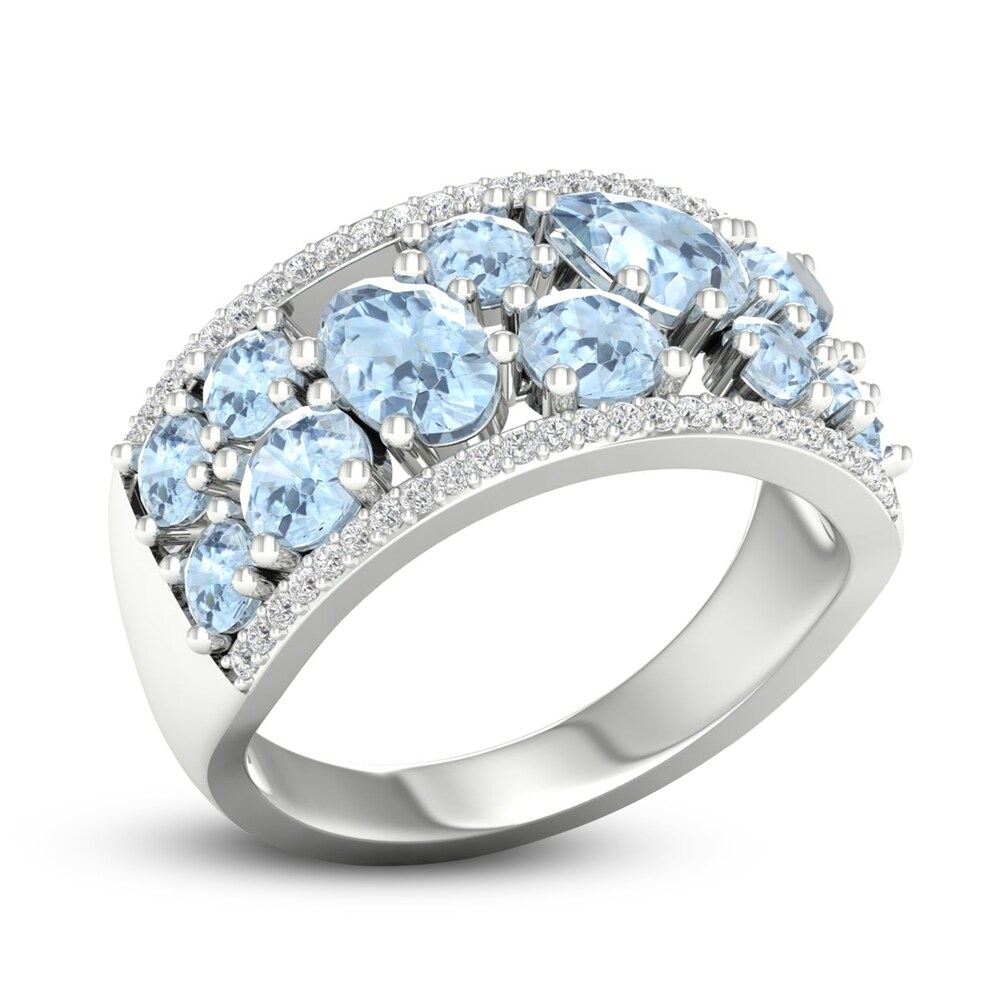 Natural Aquamarine & Lab-Created White Sapphire Ring Sterling Silver Dt261erO