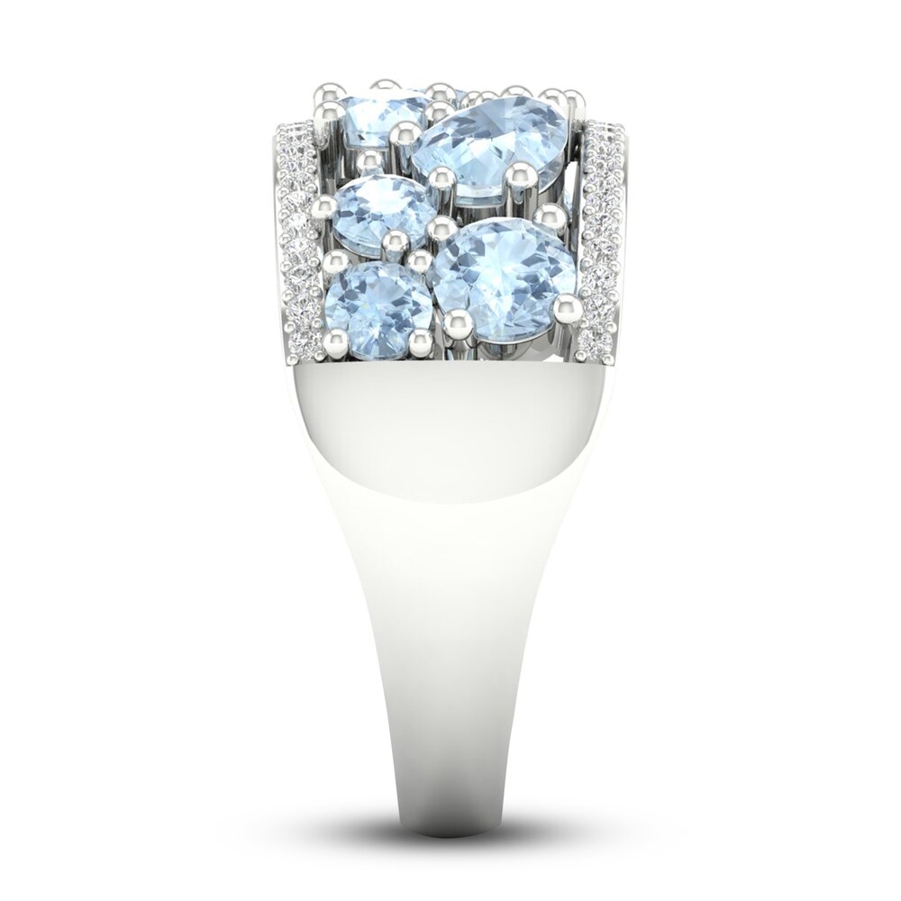 Natural Aquamarine & Lab-Created White Sapphire Ring Sterling Silver Dt261erO