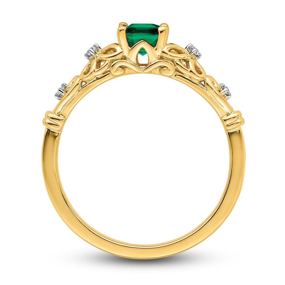 Natural Emerald Ring Diamond Accents 14K Yellow Gold DuhpL7Em