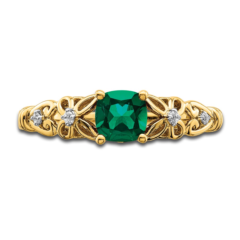 Natural Emerald Ring Diamond Accents 14K Yellow Gold DuhpL7Em