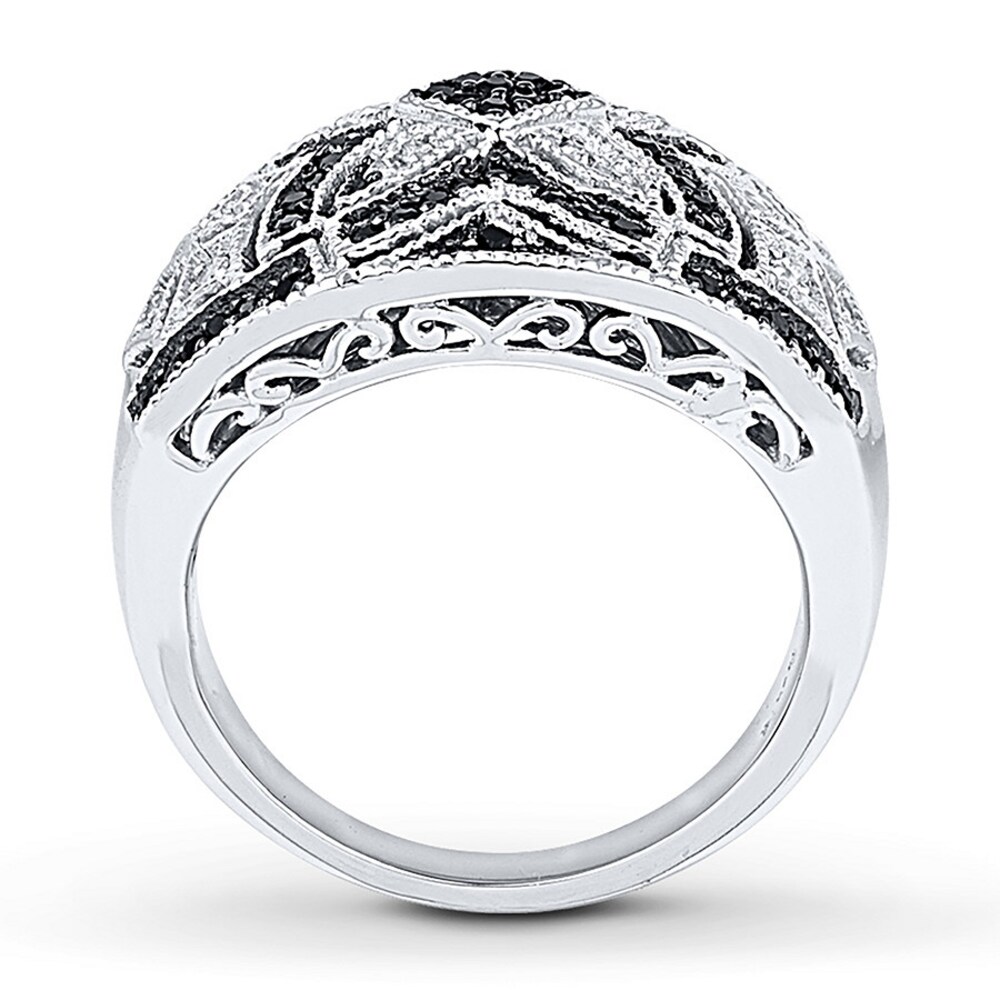 Black/White Diamond Ring 1/2 ct tw Round Sterling Silver E1oJCx3X