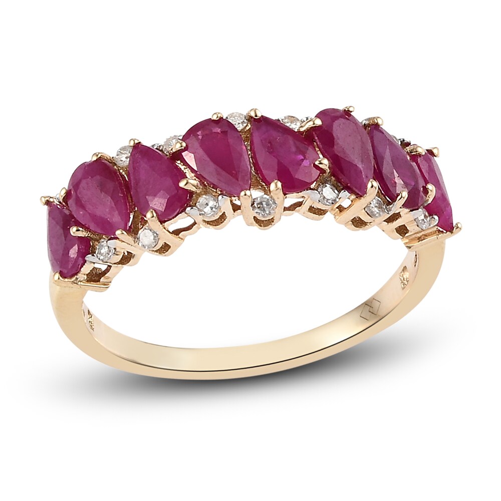 Natural Ruby Anniversary Ring 1/8 ct tw Diamonds 14K Yellow Gold E4qm3CPU [E4qm3CPU]