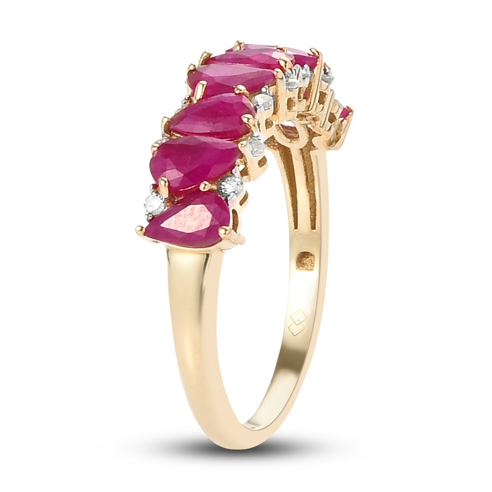 Natural Ruby Anniversary Ring 1/8 ct tw Diamonds 14K Yellow Gold E4qm3CPU