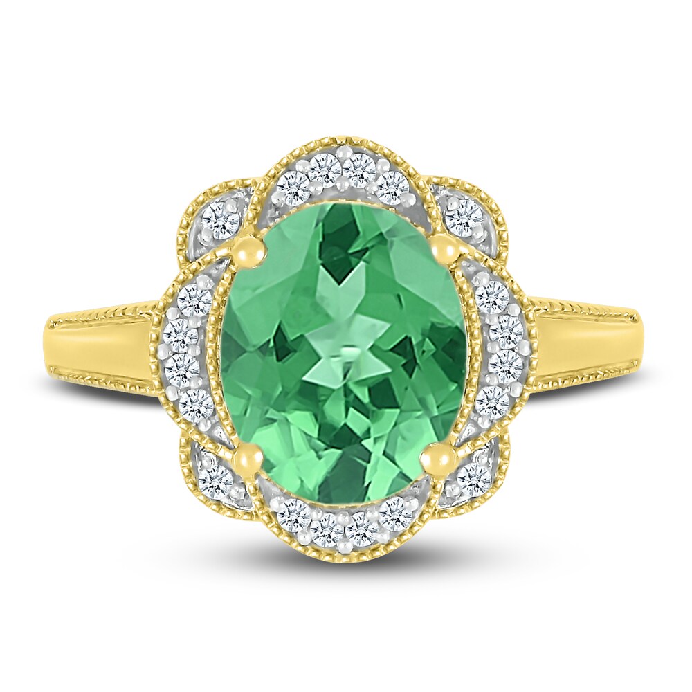 Lab-Created Emerald Ring 1/8 ct tw Diamonds 10K Yellow Gold EAZc8R6M