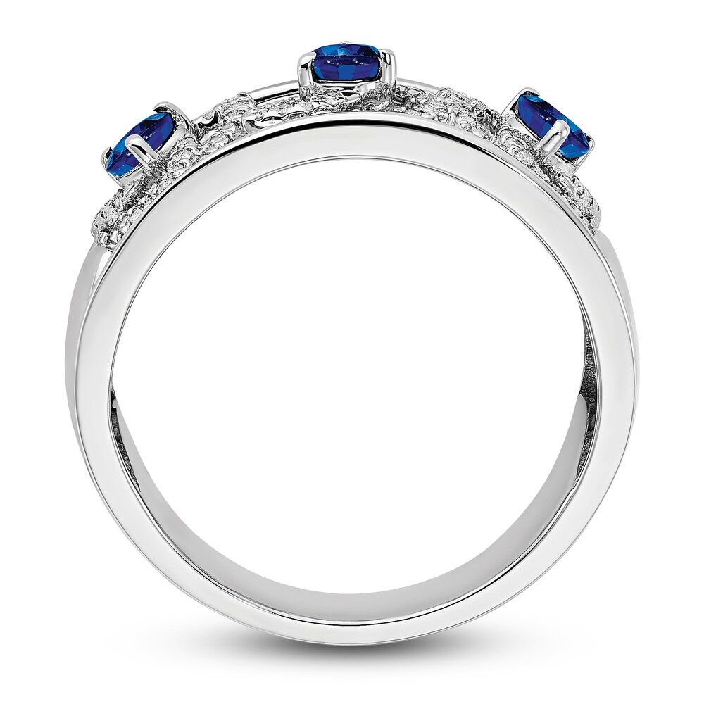 Natural Blue Sapphire Ring 1/4 ct tw Diamonds 14K White Gold EIANkuEF