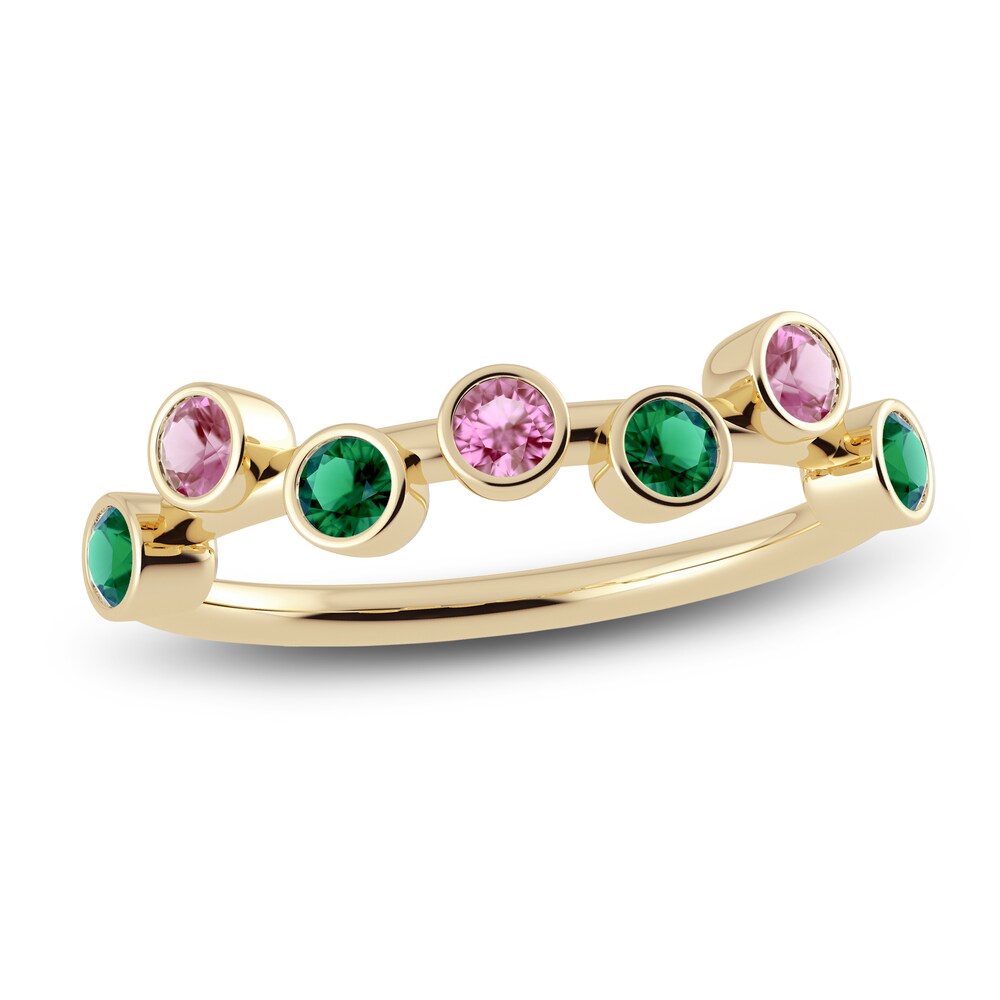 Juliette Maison Natural Pink Tourmaline & Natural Emerald Ring 10K Yellow Gold EJ21eqp5 [EJ21eqp5]