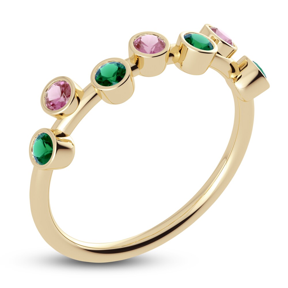 Juliette Maison Natural Pink Tourmaline & Natural Emerald Ring 10K Yellow Gold EJ21eqp5