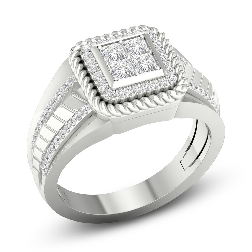 Men\'s Diamond Ring 5/8 ct tw Princess/Round 10K White Gold EKlEd9VU