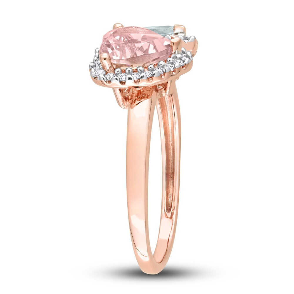 Natural Aquamarine & Natural Morganite Heart Ring 1/5 ct tw Diamonds 14K Rose Gold ENoekdZf