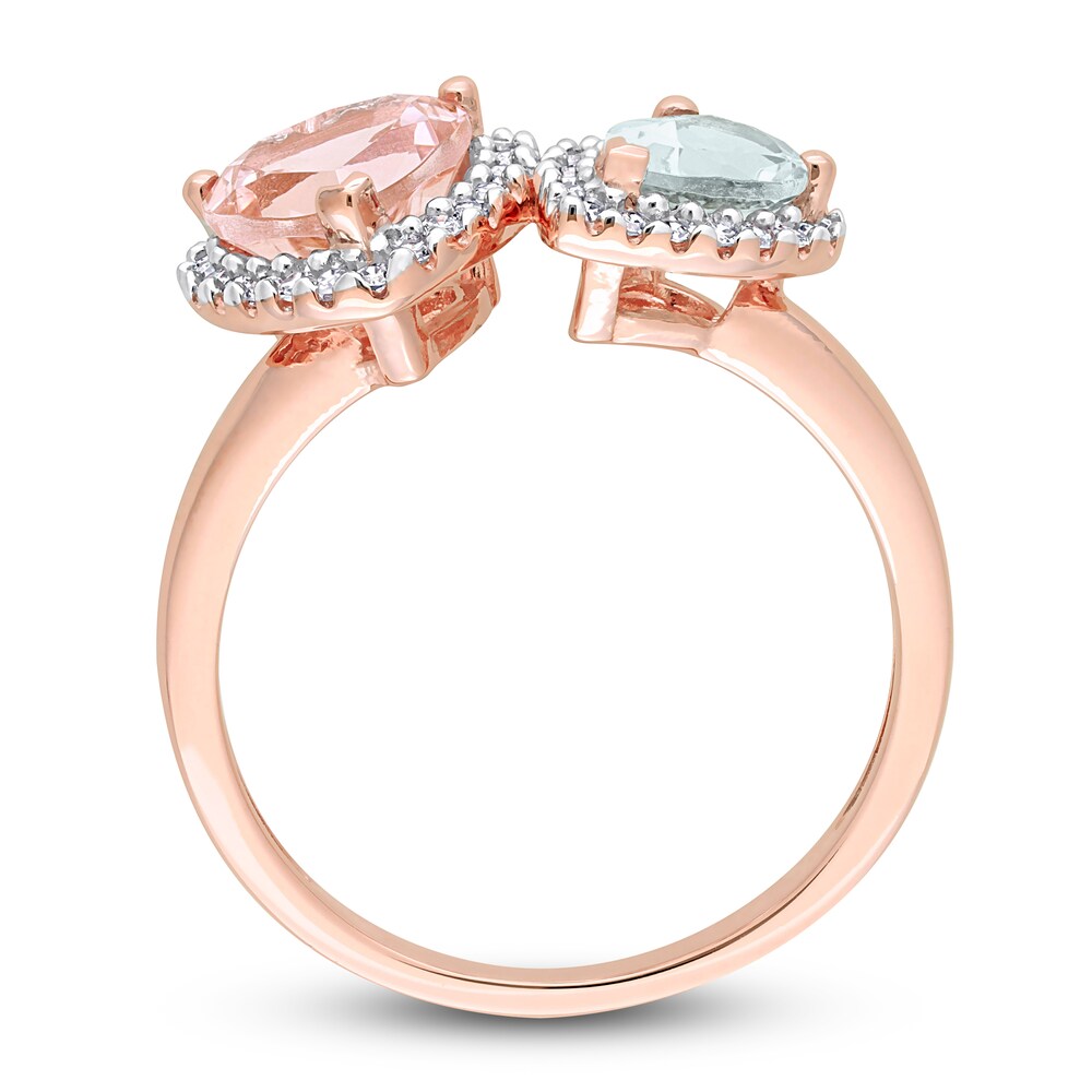 Natural Aquamarine & Natural Morganite Heart Ring 1/5 ct tw Diamonds 14K Rose Gold ENoekdZf