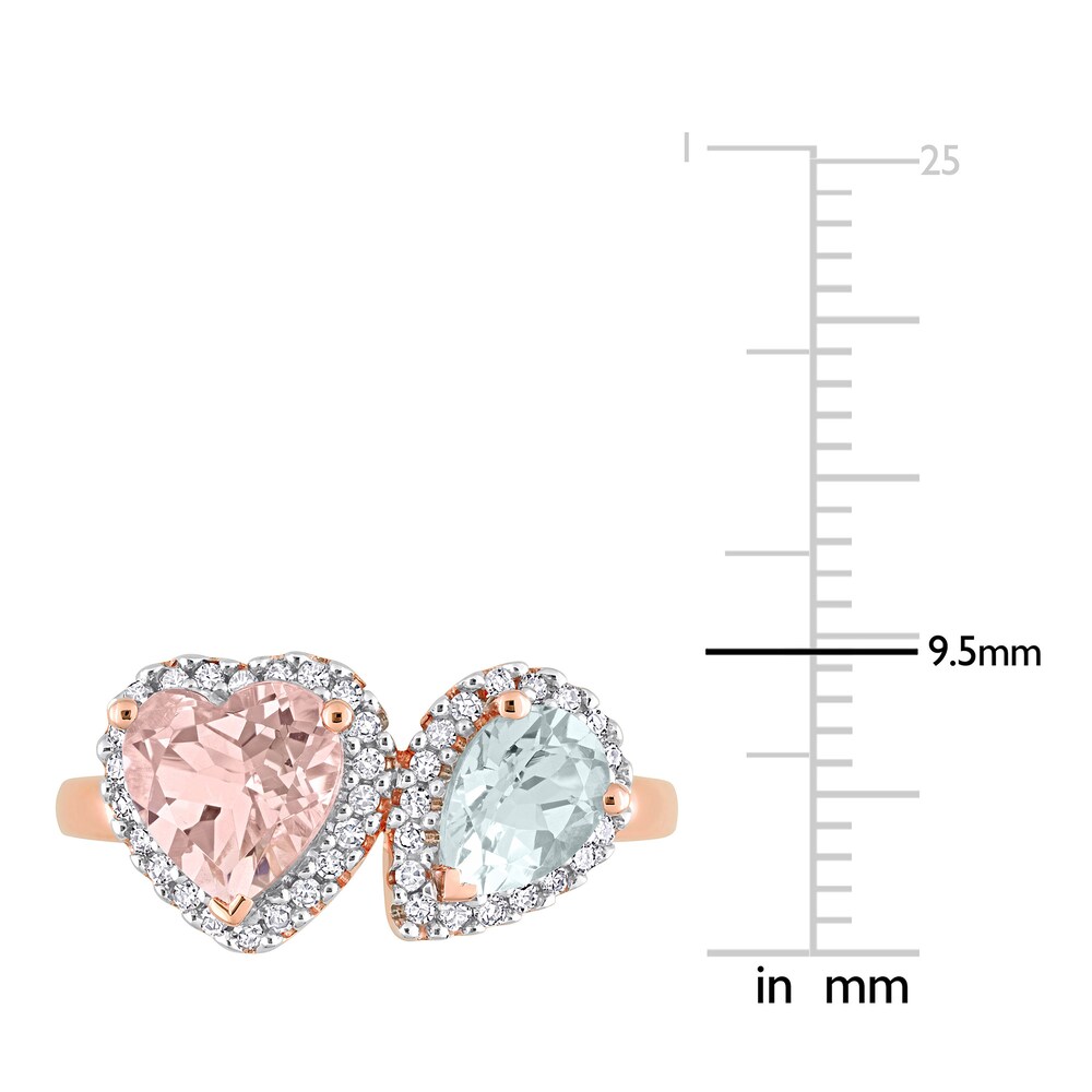 Natural Aquamarine & Natural Morganite Heart Ring 1/5 ct tw Diamonds 14K Rose Gold ENoekdZf