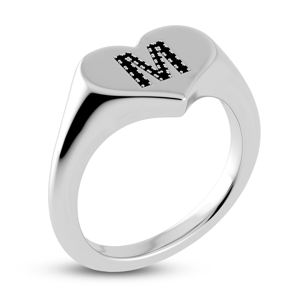 Juliette Maison Black Diamond Initial Heart Signet Ring 1/6 ct tw Round 10K White Gold EPYMNpQa