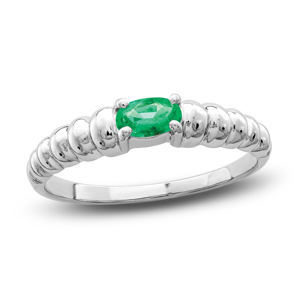 Natural Emerald Oval Ring 14K White Gold ES8pAFkk [ES8pAFkk]