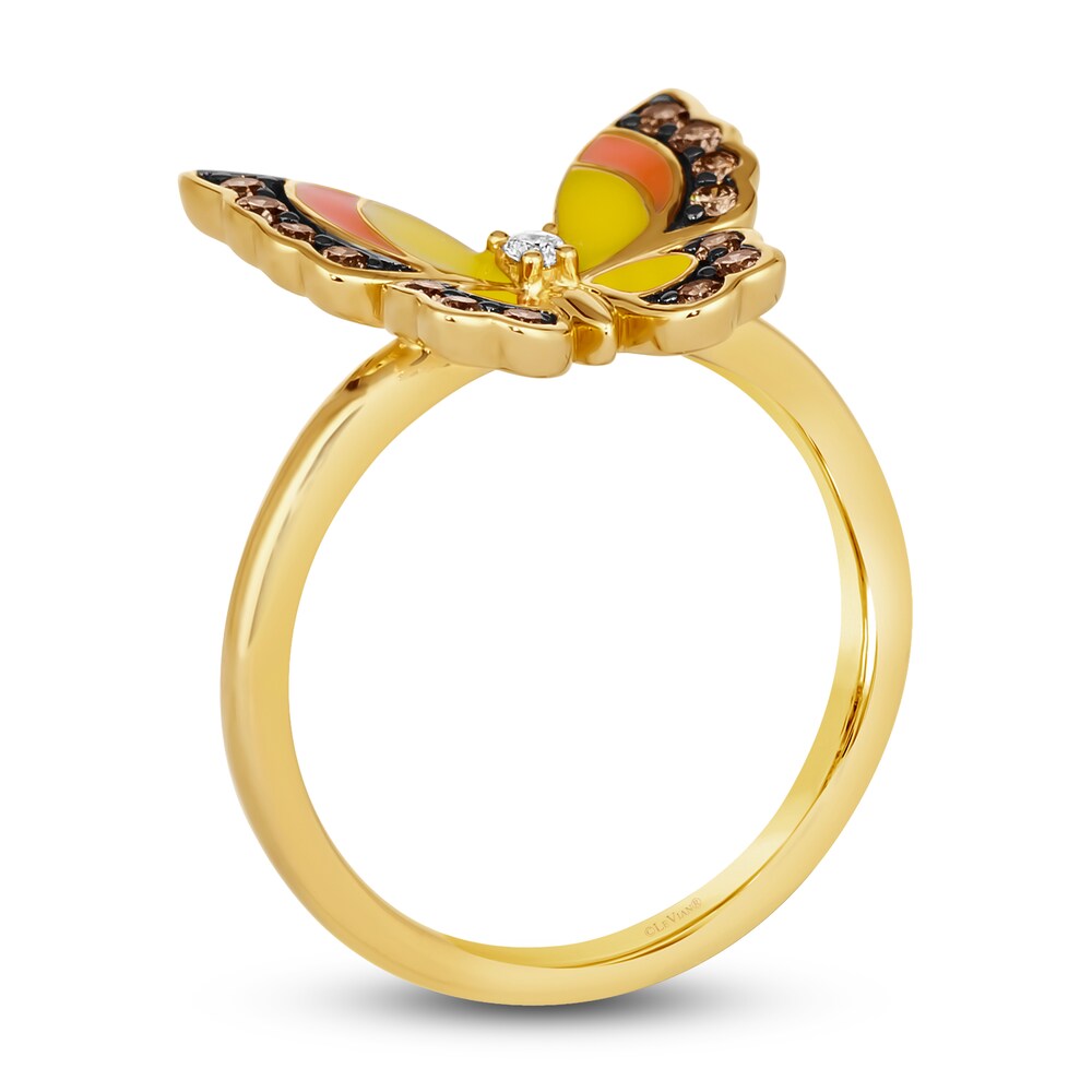 Le Vian Diamond Butterfly Ring 1/4 ct tw Round Red/Yellow Enamel 14K Honey Gold Ed30l6q8