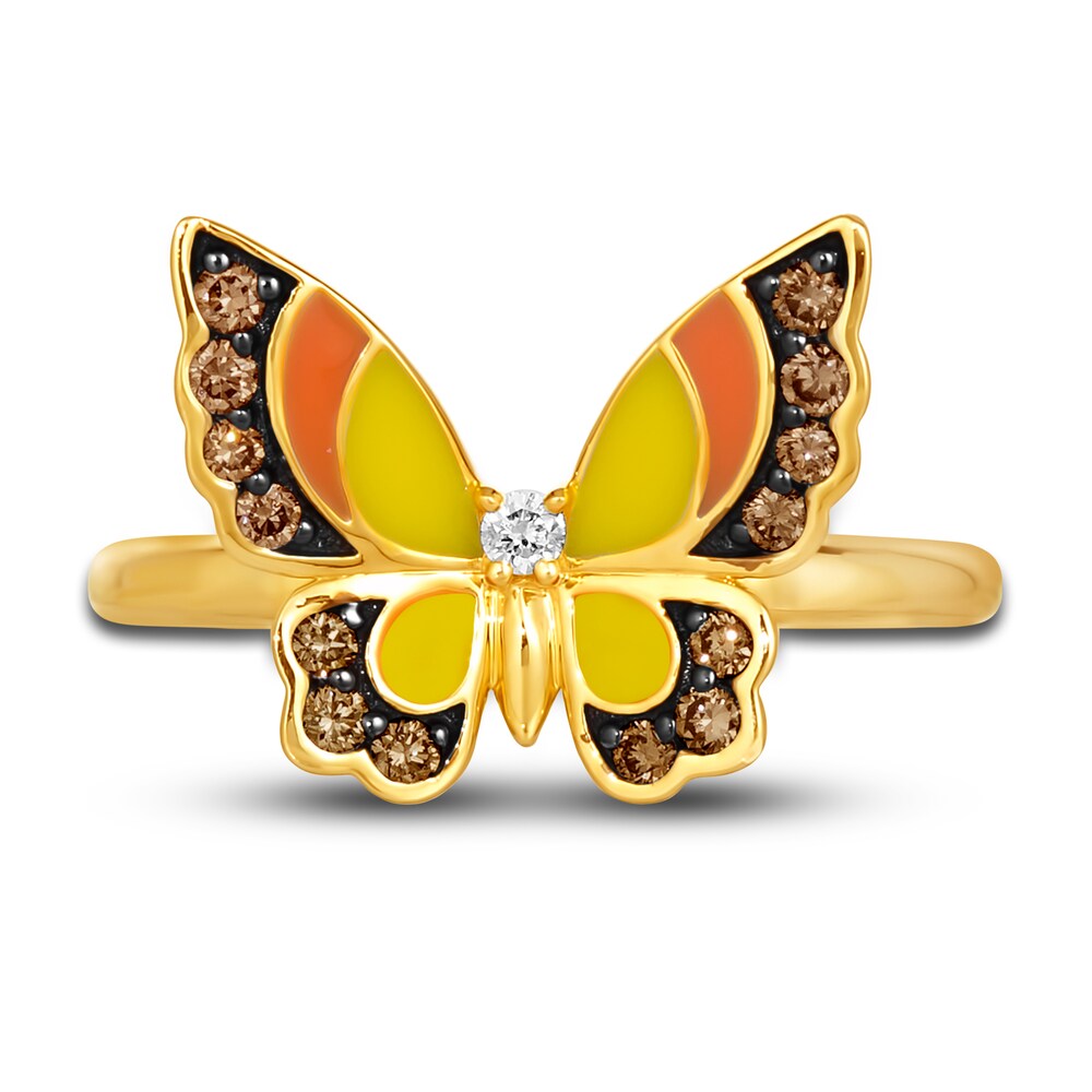 Le Vian Diamond Butterfly Ring 1/4 ct tw Round Red/Yellow Enamel 14K Honey Gold Ed30l6q8