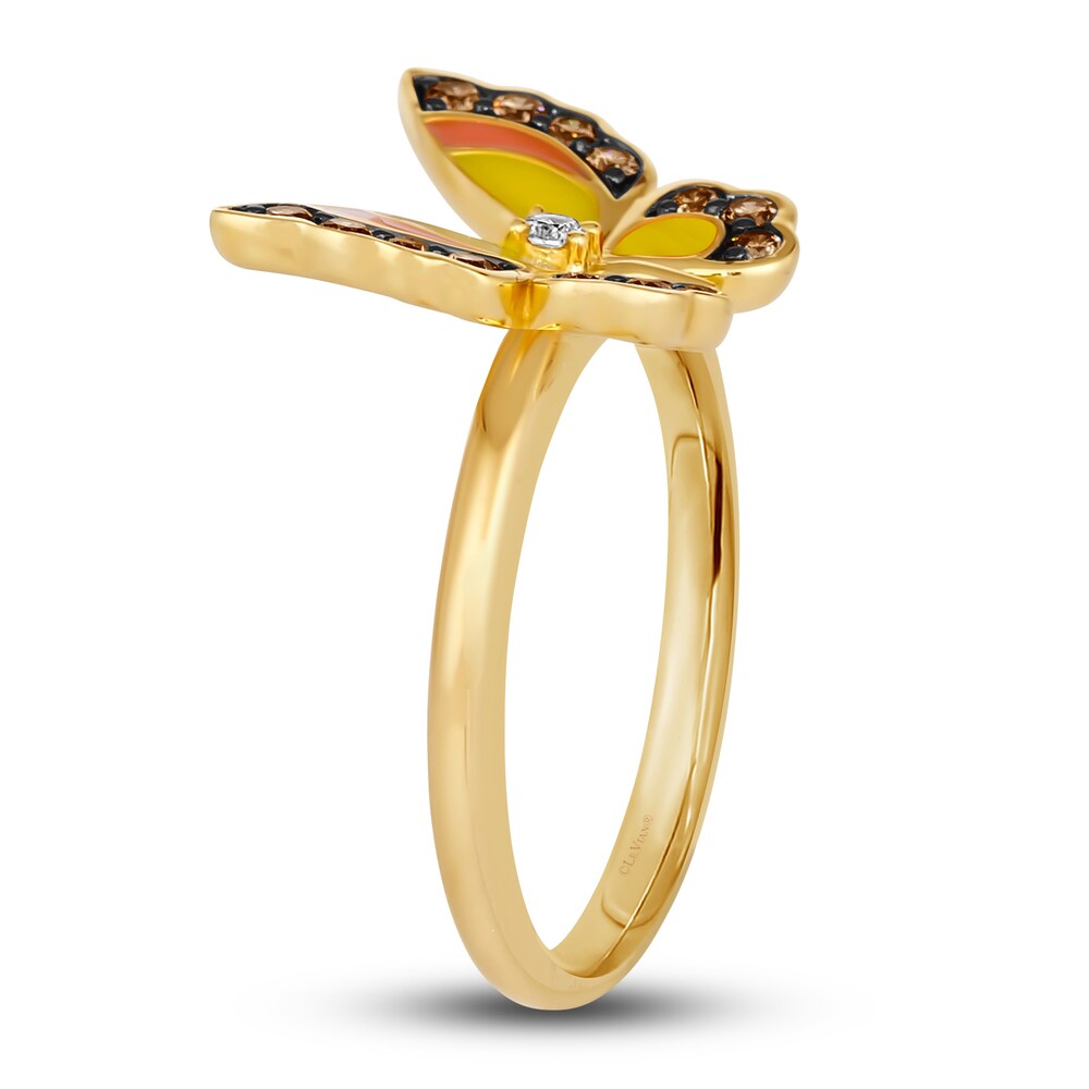 Le Vian Diamond Butterfly Ring 1/4 ct tw Round Red/Yellow Enamel 14K Honey Gold Ed30l6q8