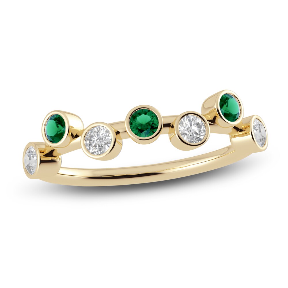 Juliette Maison Natural White Sapphire & Natural Emerald Ring 10K Yellow Gold EqAJkDuR [EqAJkDuR]