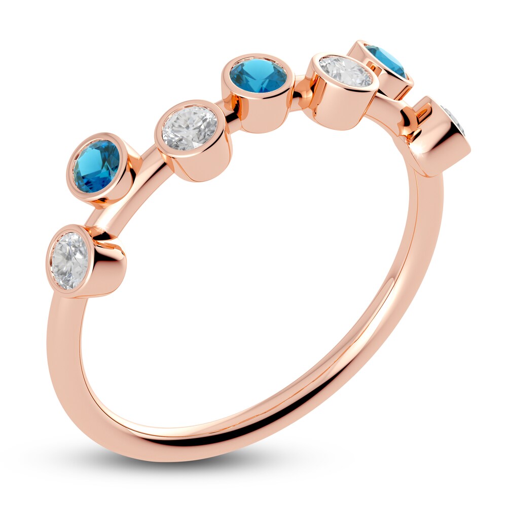 Juliette Maison Natural Blue Zircon & Natural White Sapphire Ring 10K Rose Gold FAWw87tb