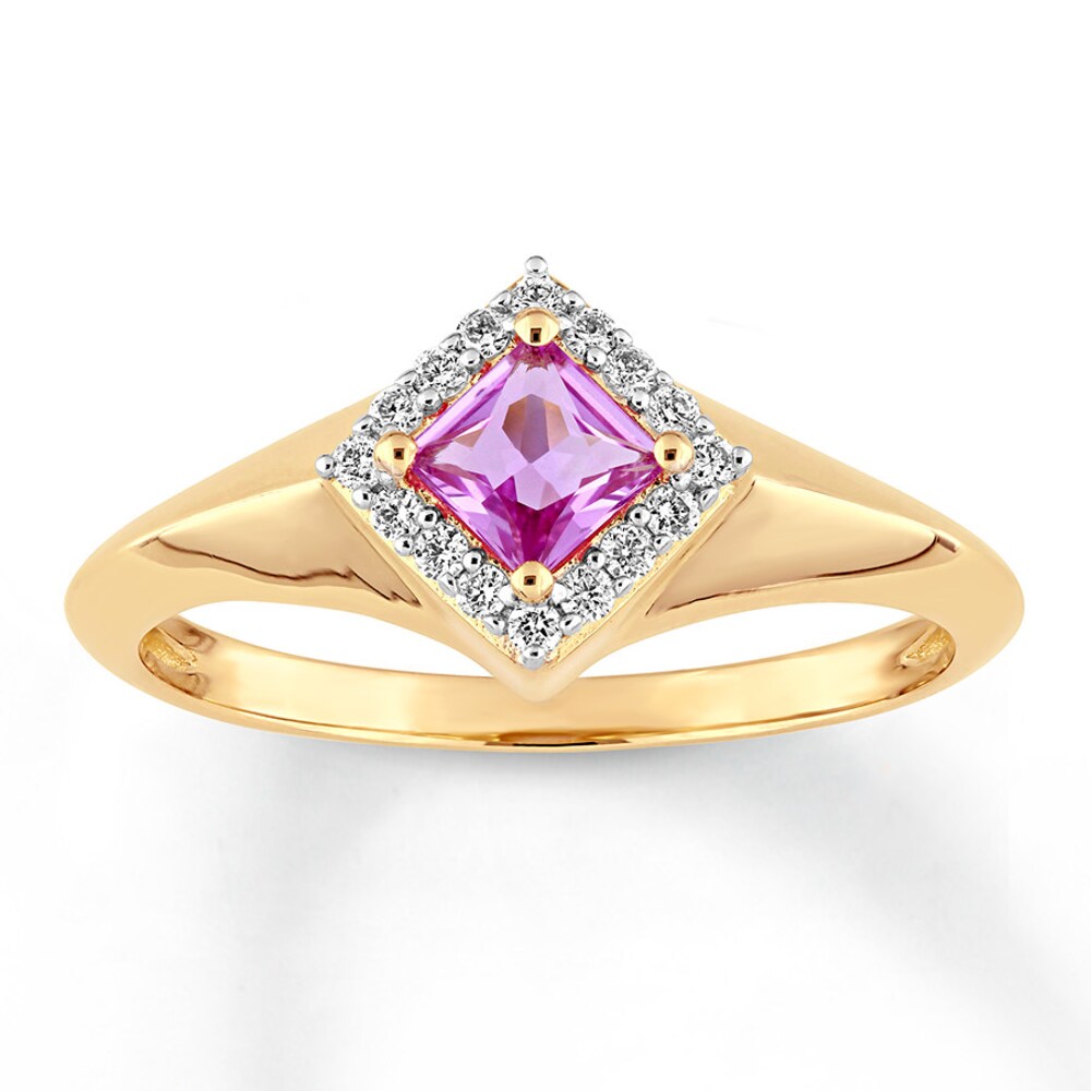 Pink Sapphire Ring 1/10 ct tw Diamonds 14K Yellow Gold FAppSTkR [FAppSTkR]