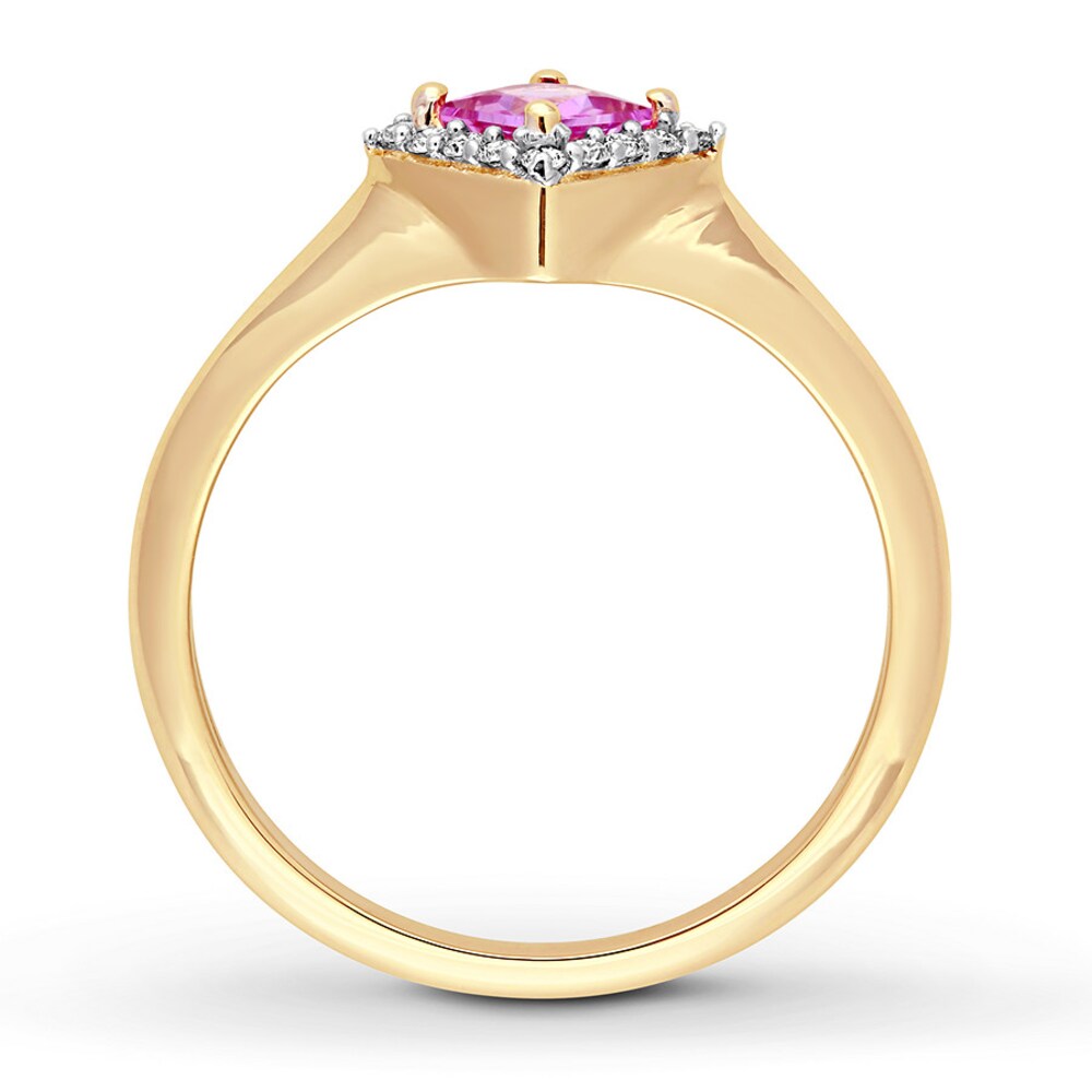 Pink Sapphire Ring 1/10 ct tw Diamonds 14K Yellow Gold FAppSTkR