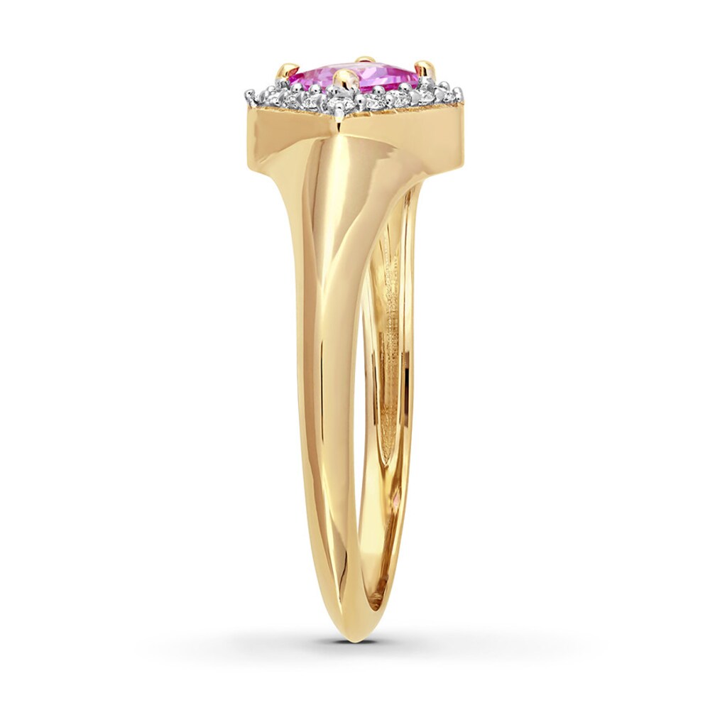 Pink Sapphire Ring 1/10 ct tw Diamonds 14K Yellow Gold FAppSTkR