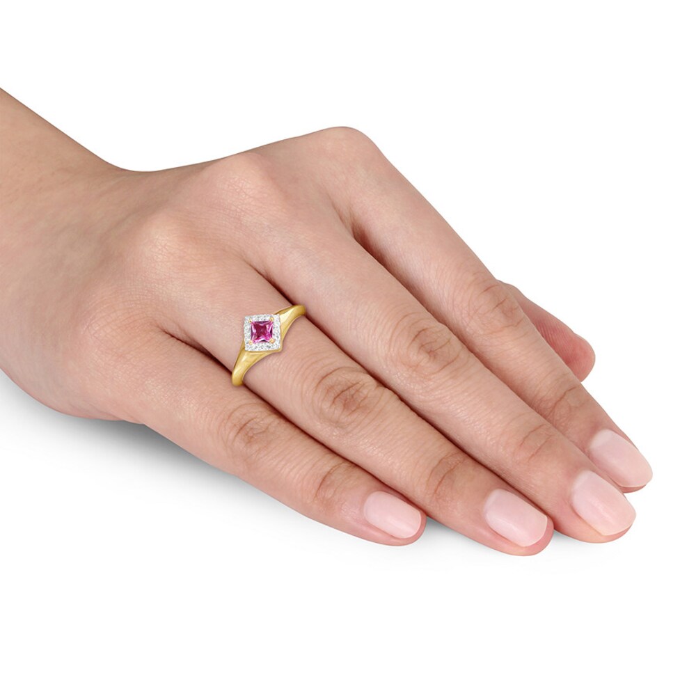 Pink Sapphire Ring 1/10 ct tw Diamonds 14K Yellow Gold FAppSTkR