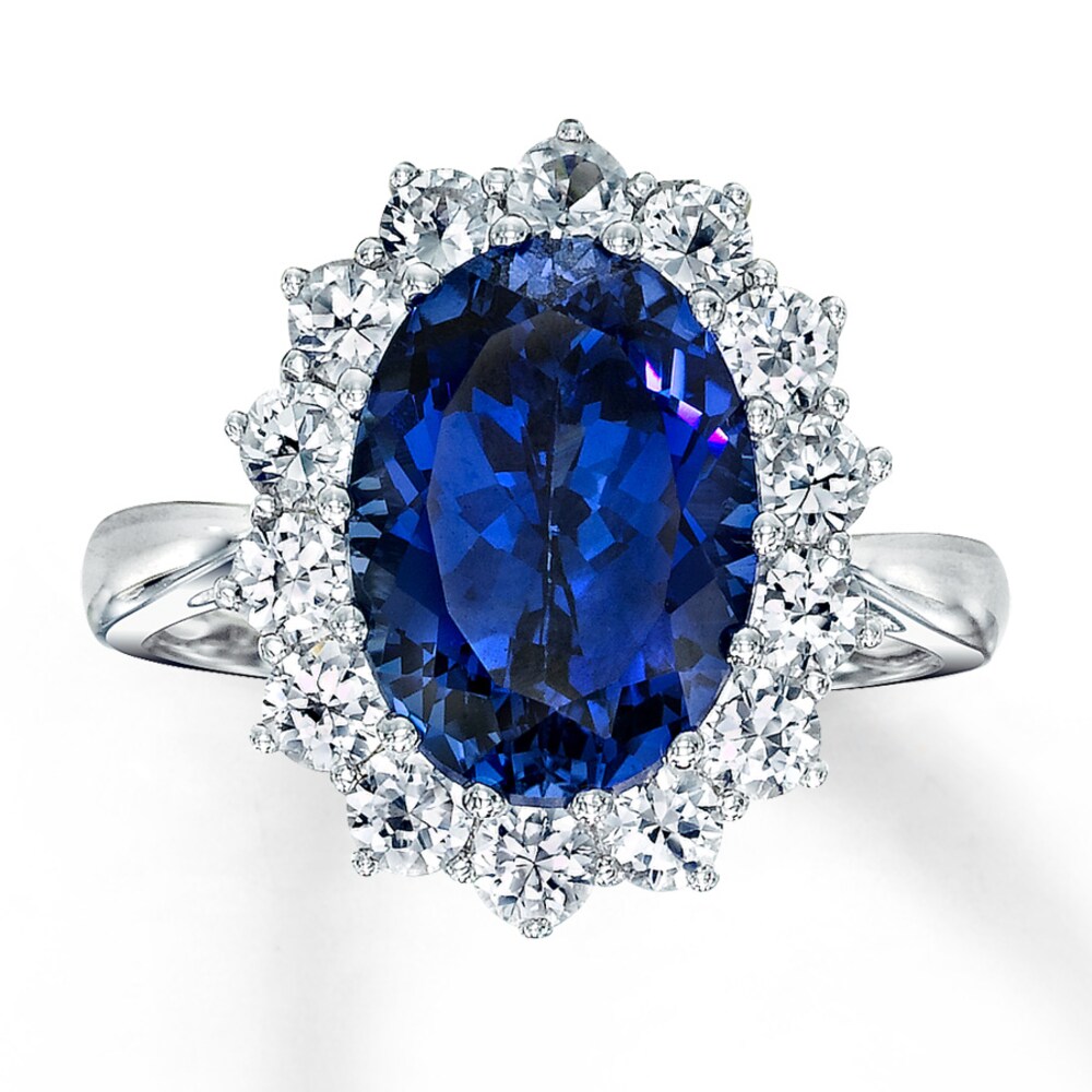 Lab-Created Sapphire Ring Blue & White 10K White Gold FIhlczGR [FIhlczGR]