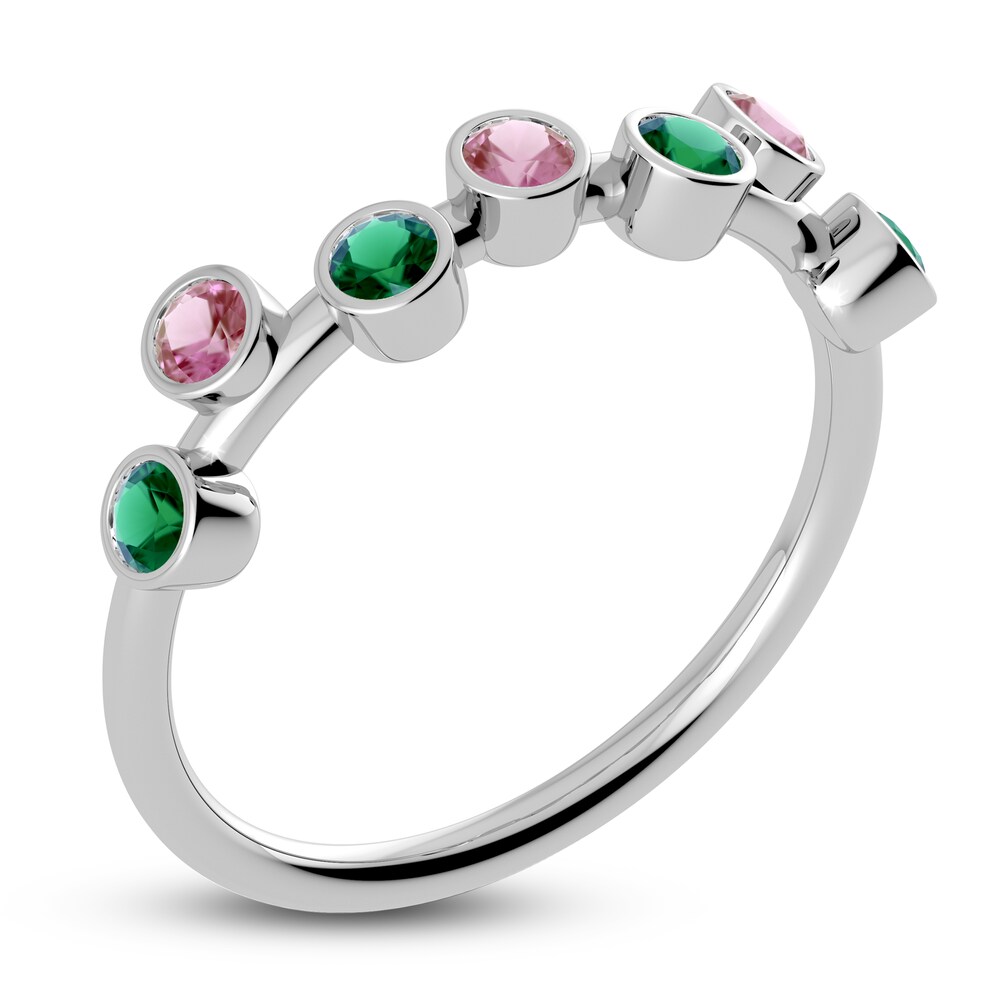 Juliette Maison Natural Pink Tourmaline & Natural Emerald Ring 10K White Gold FLPge9hx