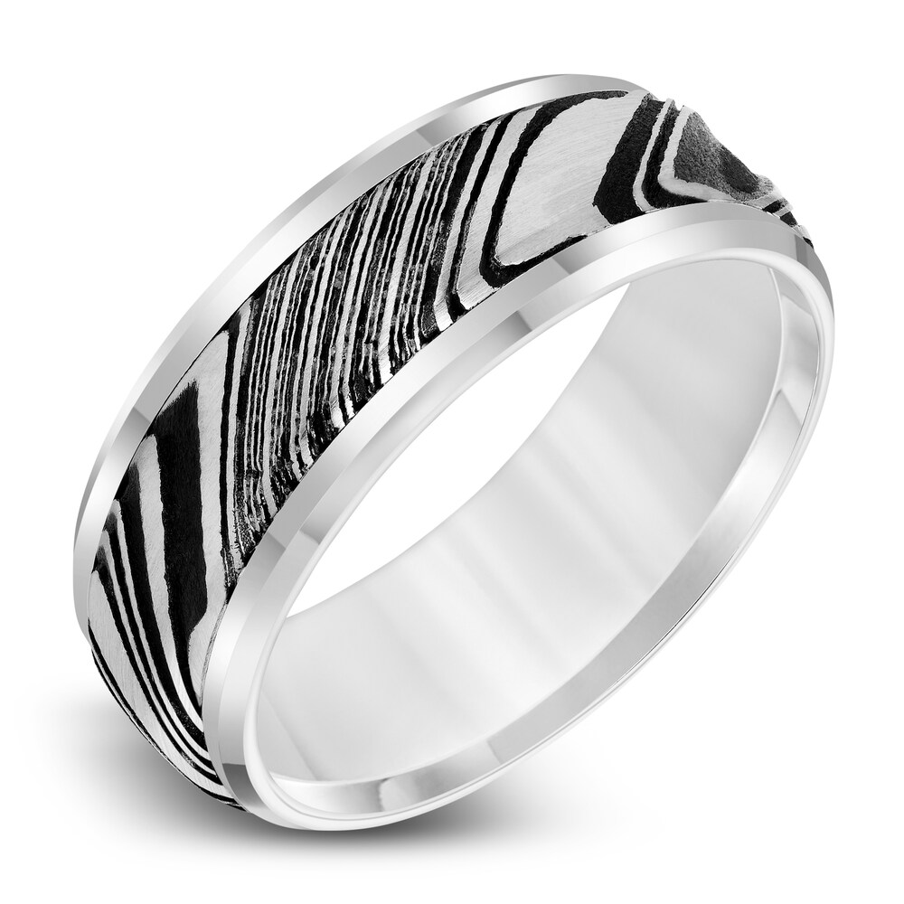 Men\'s Wedding Band Damascus Steel/White Tungsten 8.0mm FRuRFI3D